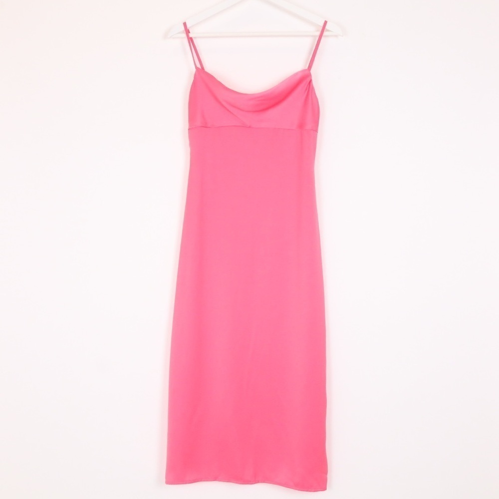 WeWoreWhat Cowl Midi Satin Dress Hot Pink